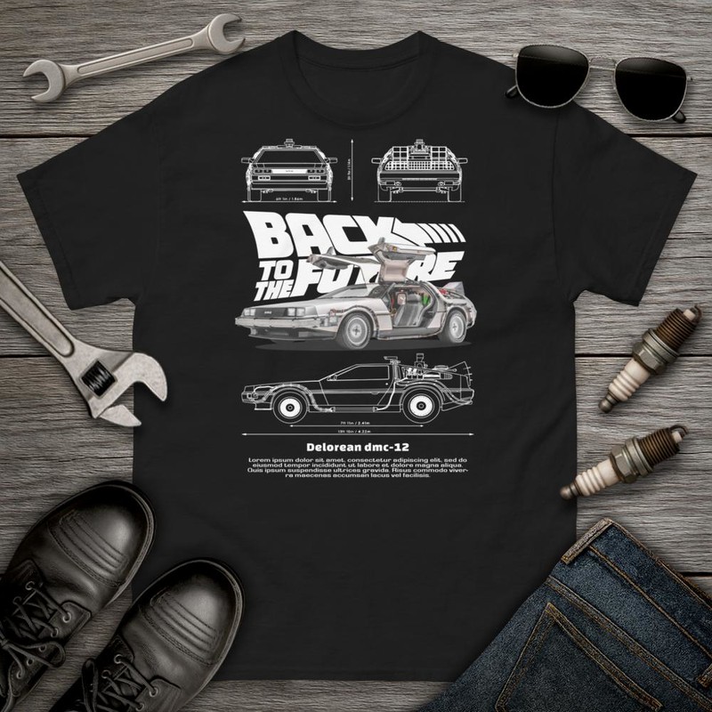 T-shirts: DeLorean DMC-12 with Back to the Future Text