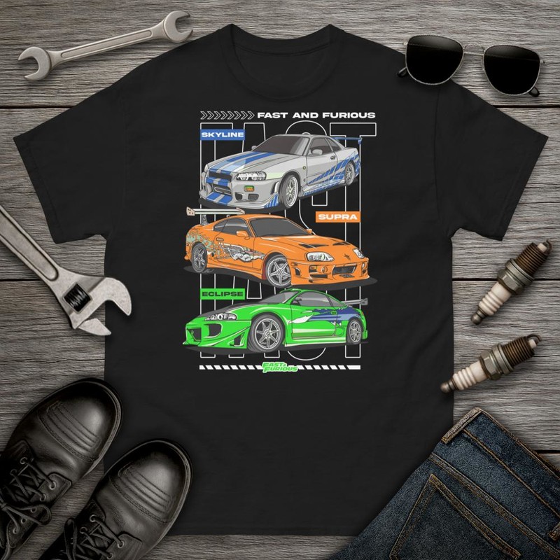 T-shirts: Three Legendary Cars from Fast and Furious