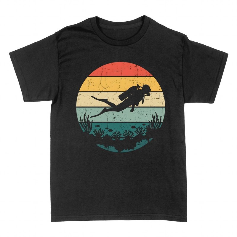 T-shirts: Retro Scuba Diver &amp; Coral Reef Sunset