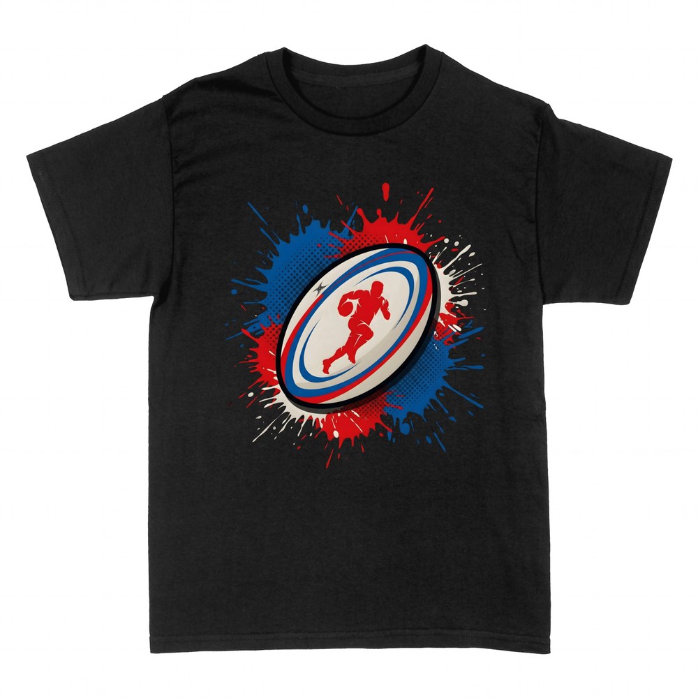 T-shirts: Tricolor rugby ball with player