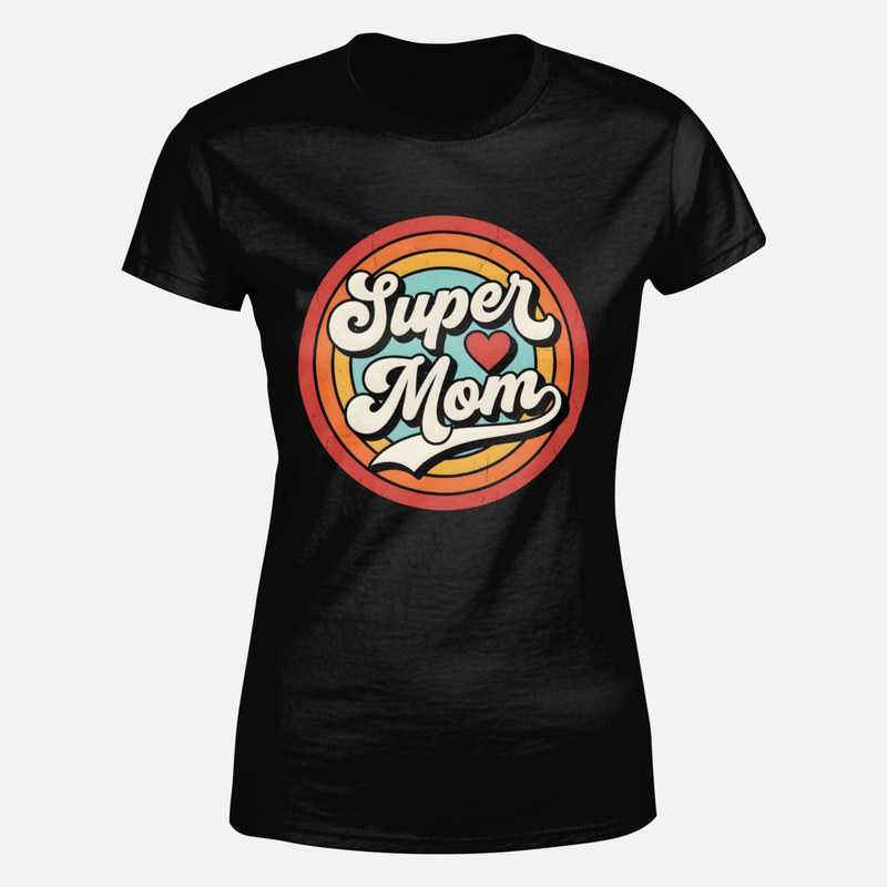 T-shirts: Super Mom retro badge with heart