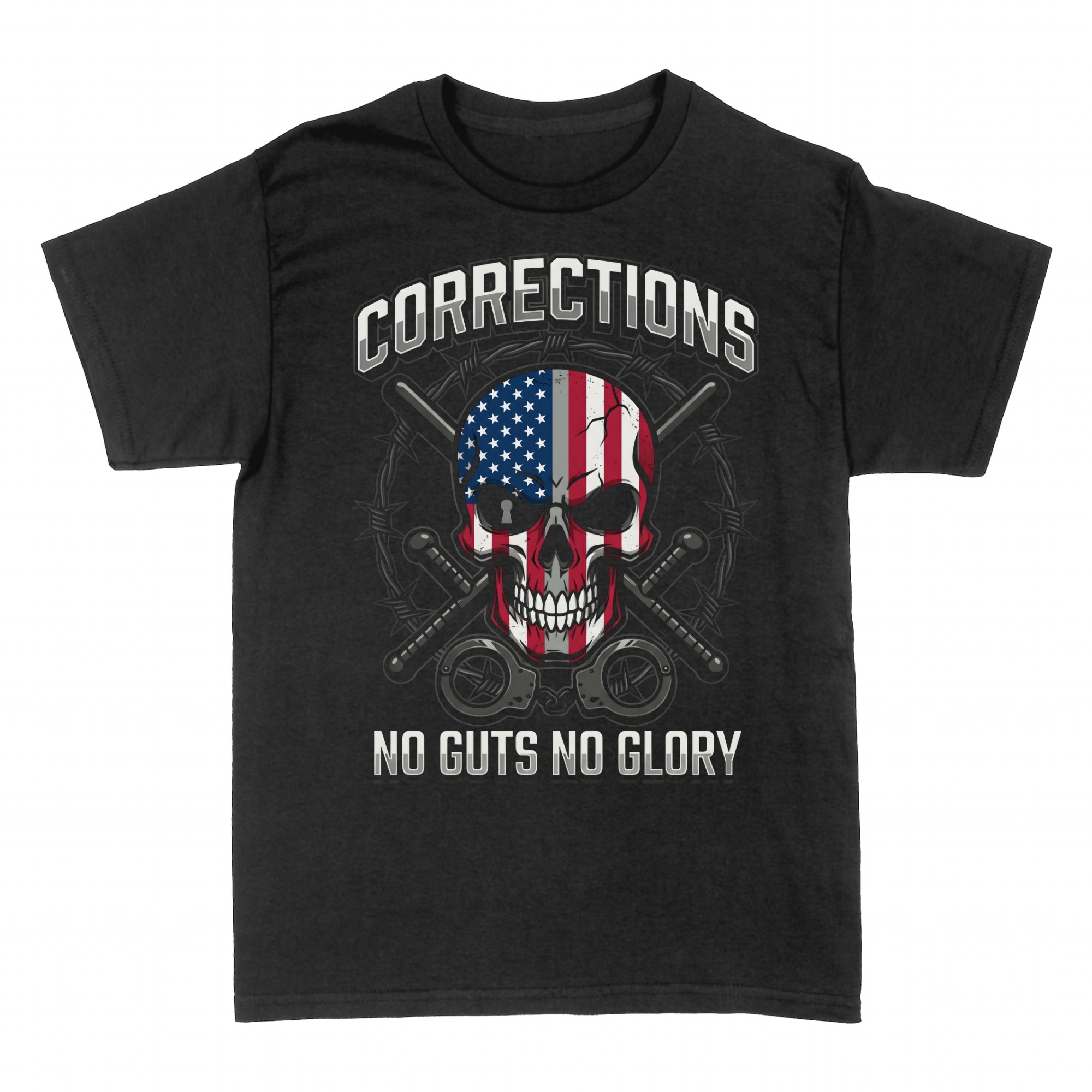 T-shirts: Corrections Officer Thin Silver Line Skull