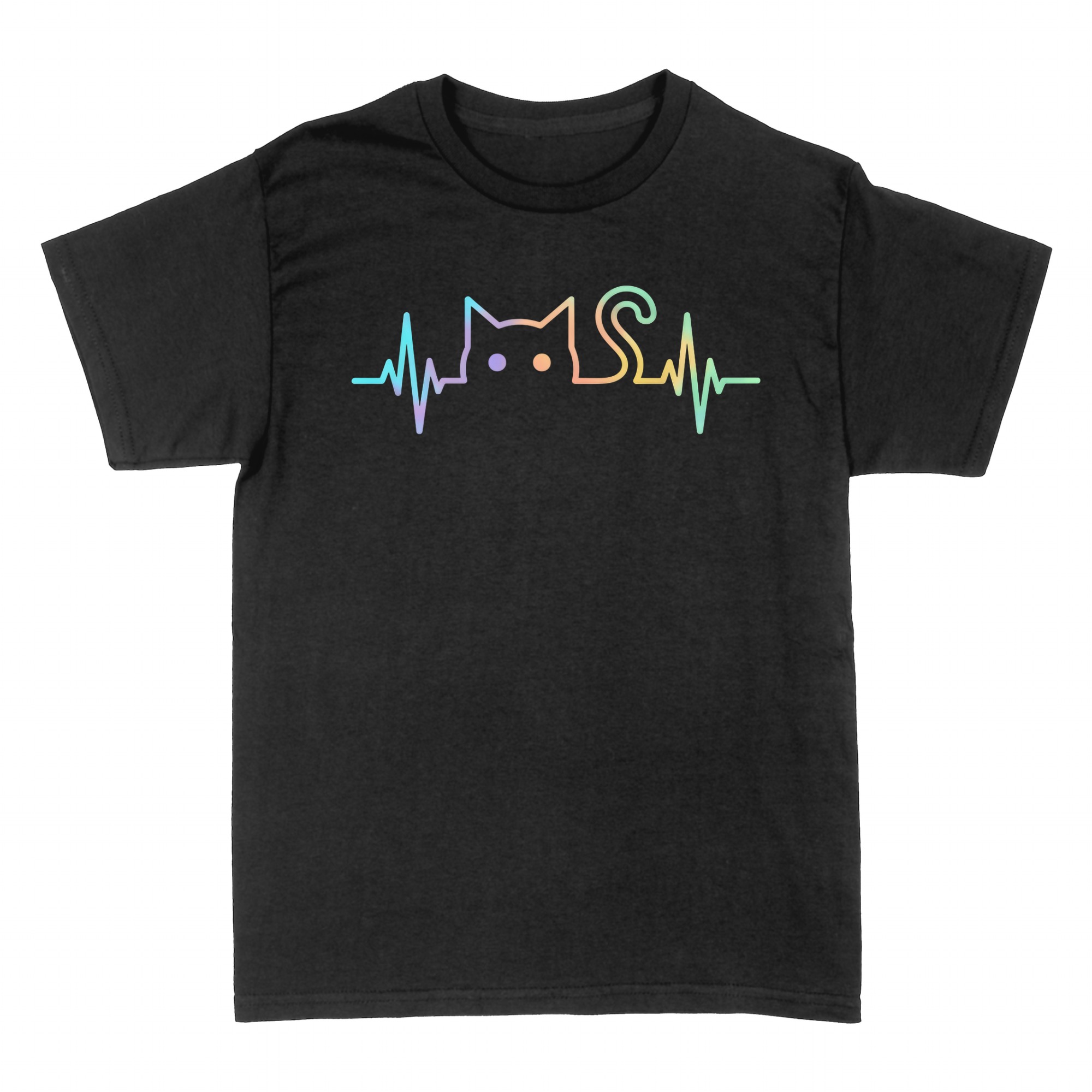 T-shirts: Cat silhouette heartbeat in pastel