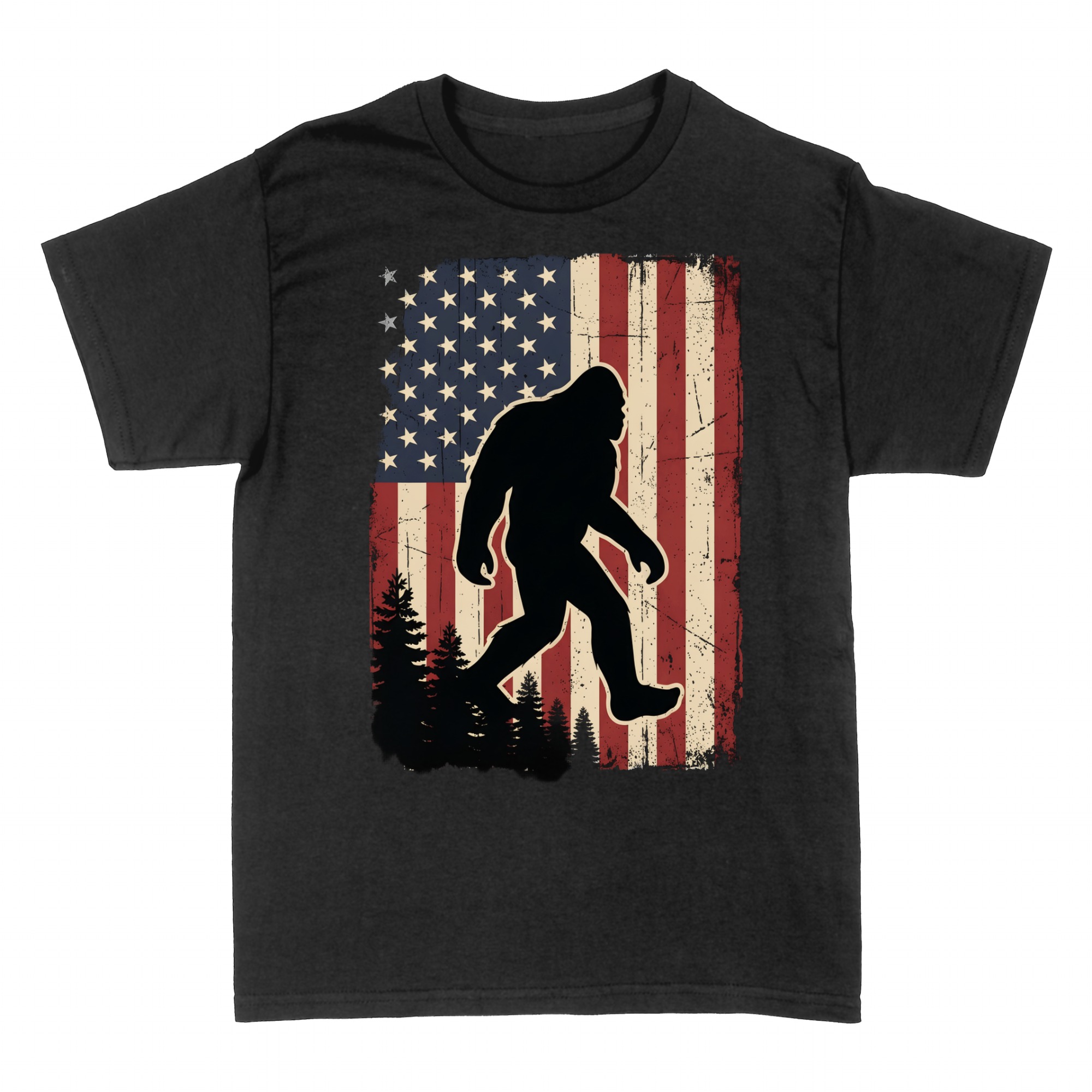T-shirts: Patriotic Bigfoot US Flag Hiking & Camping