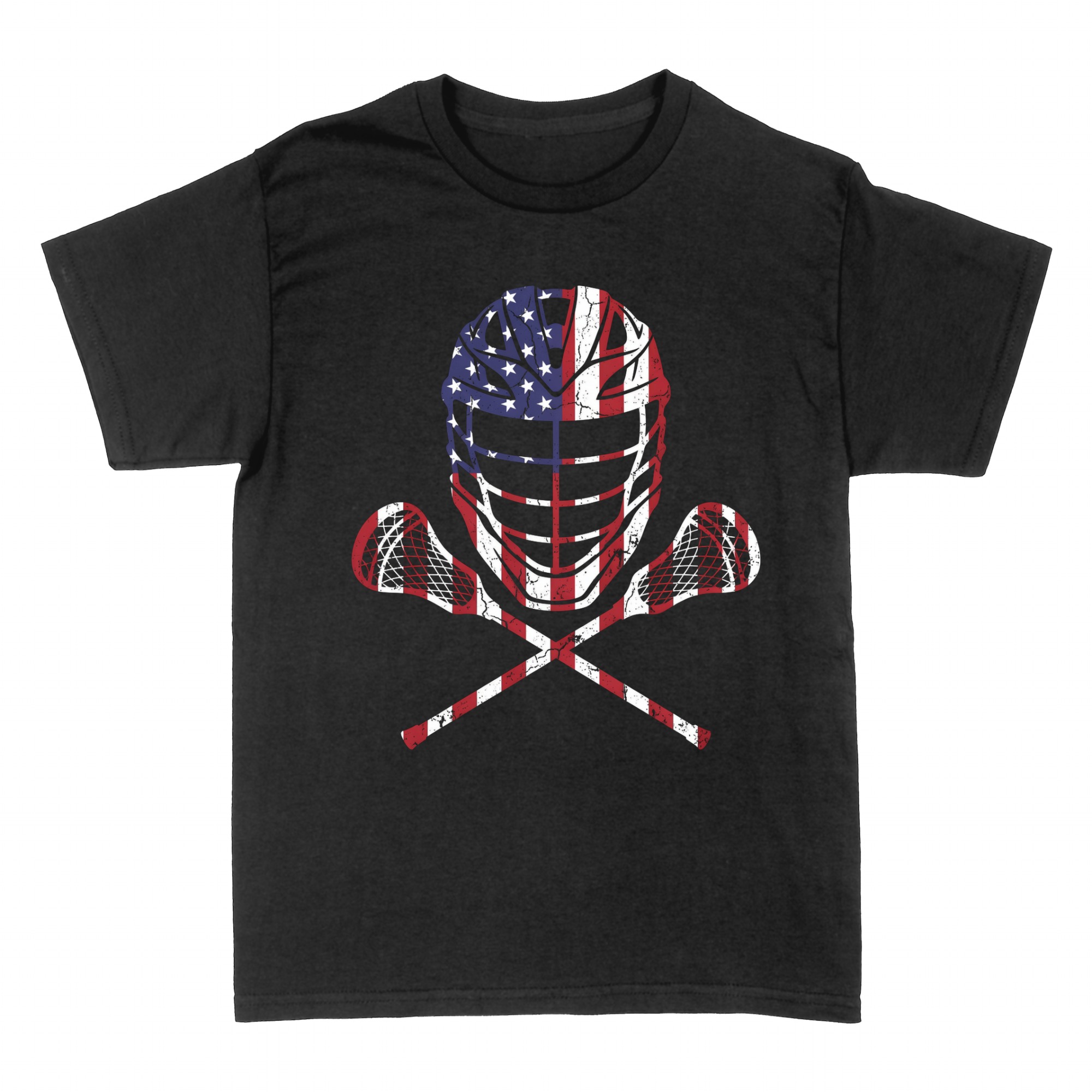 T-shirts: USA Flag Lacrosse Skull Emblem