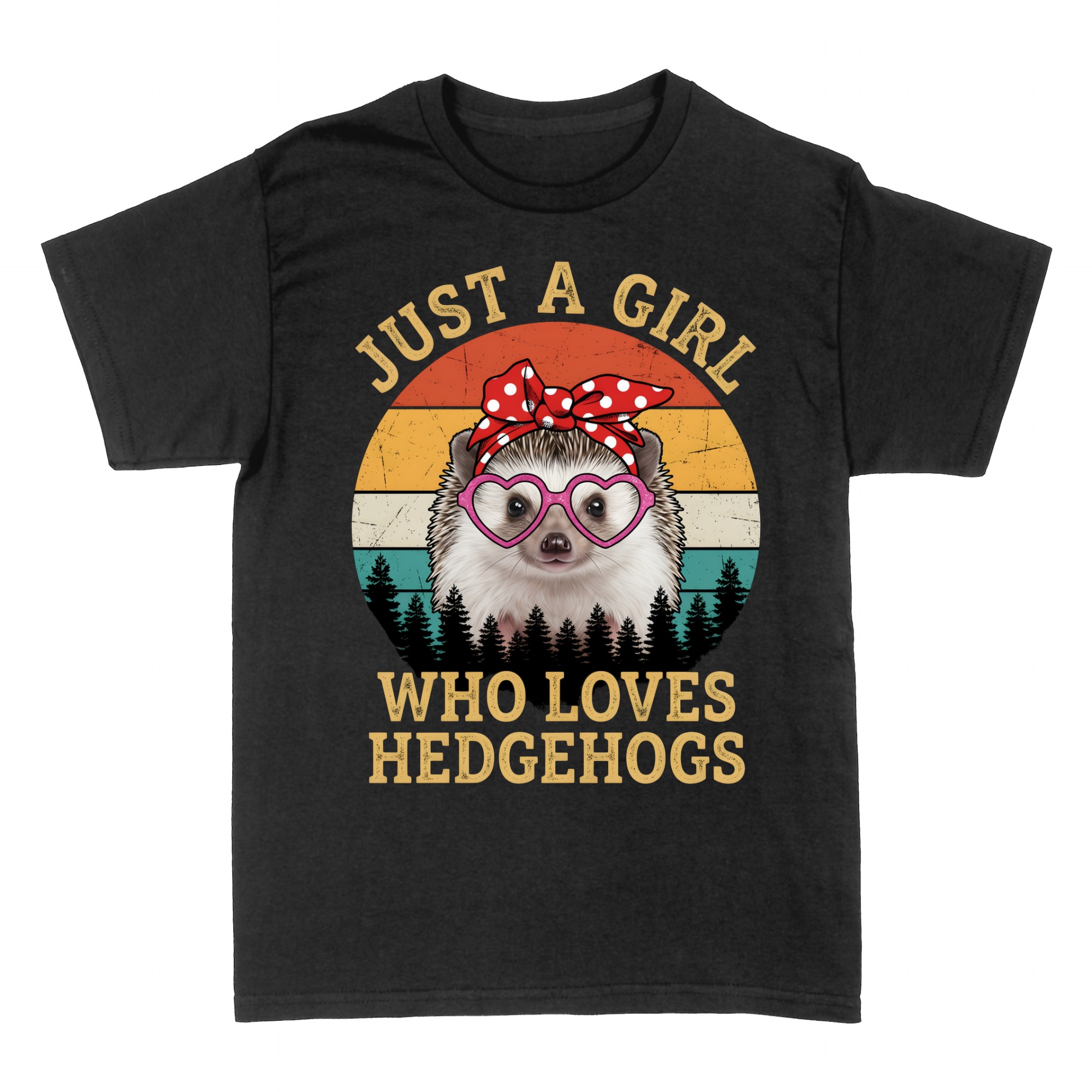 T-shirts: Just A Girl Cute Hedgehog Retro 70s Sunset