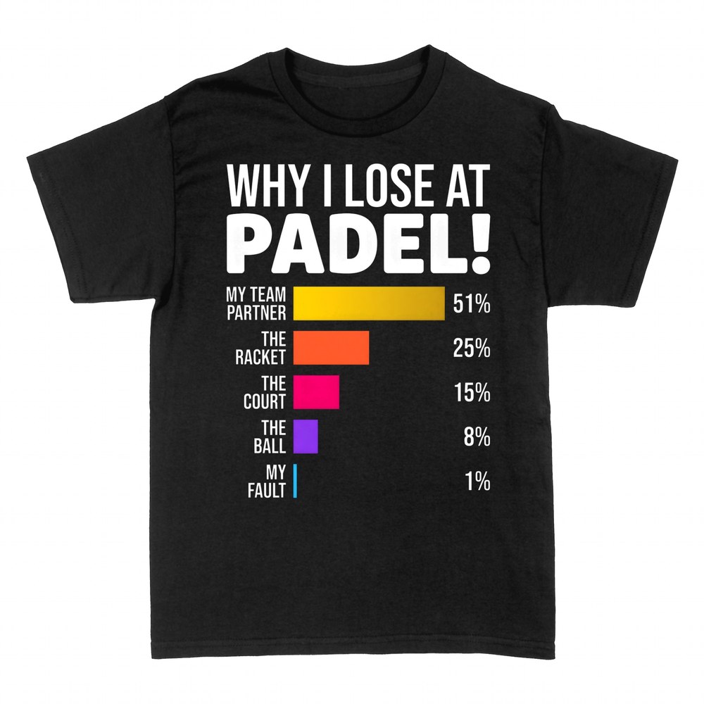 T-shirts: Why I Lose at Padel excuses chart
