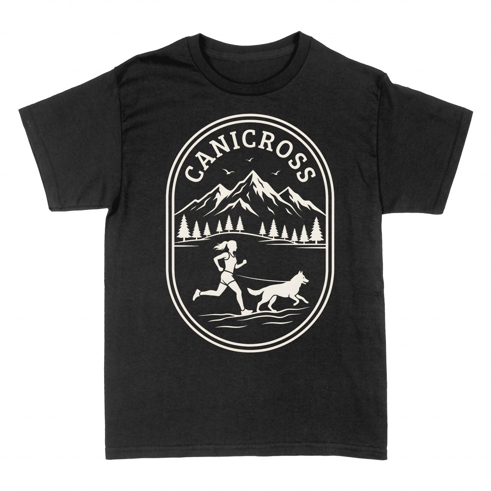 T-shirts: Canicross woman and dog mountain badge