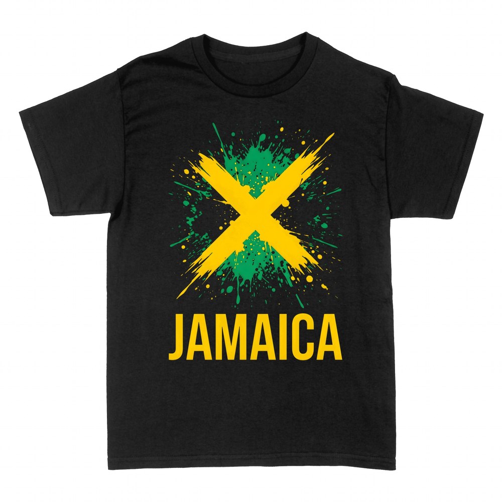 T-shirts: Jamaica flag saltire in splattered paint