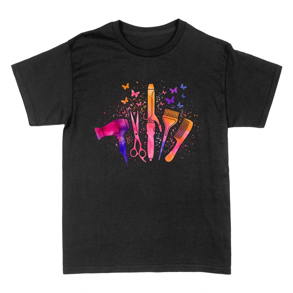 T-shirts: Watercolor hairdresser tools
