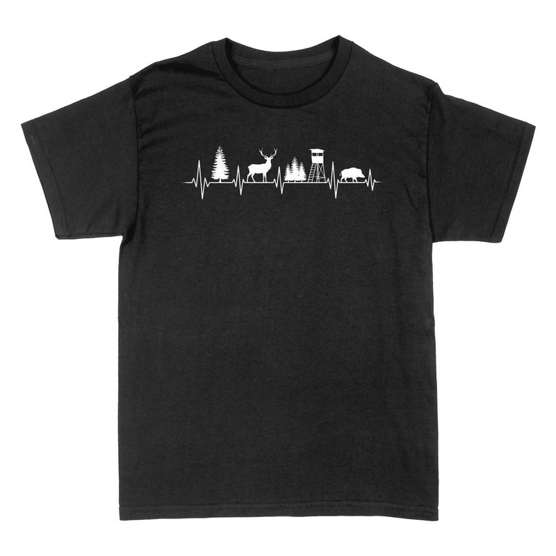 T-shirts: Hunter heartbeat with stag and wild boar
