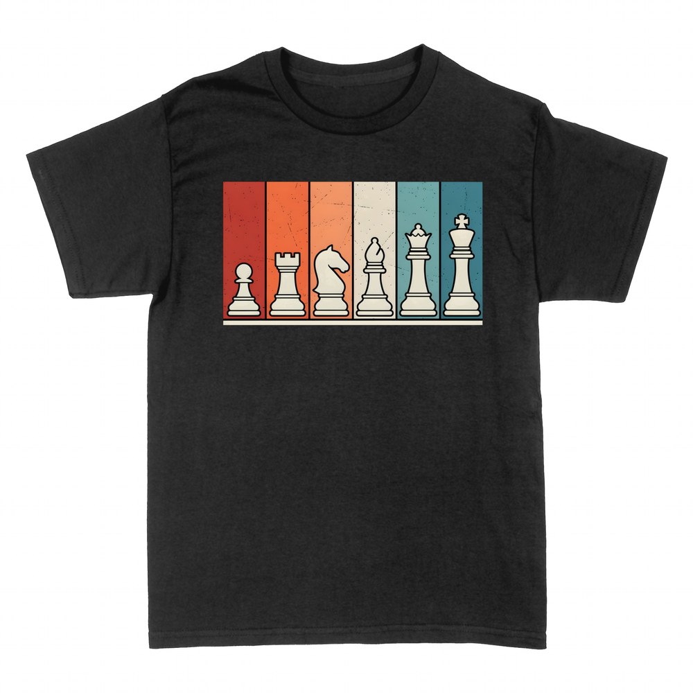 T-shirts: Retro chess pieces in a row