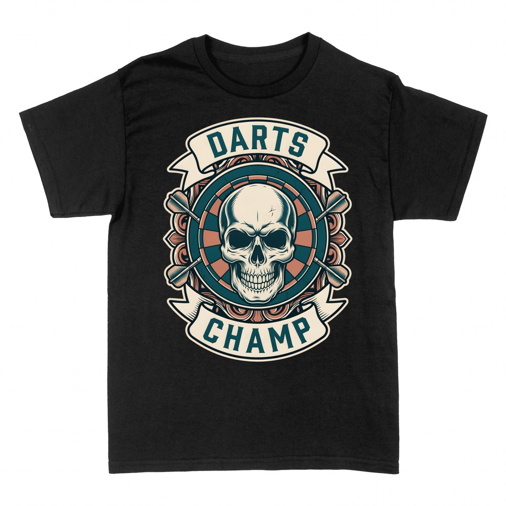 T-shirts: Darts champ skull dartboard