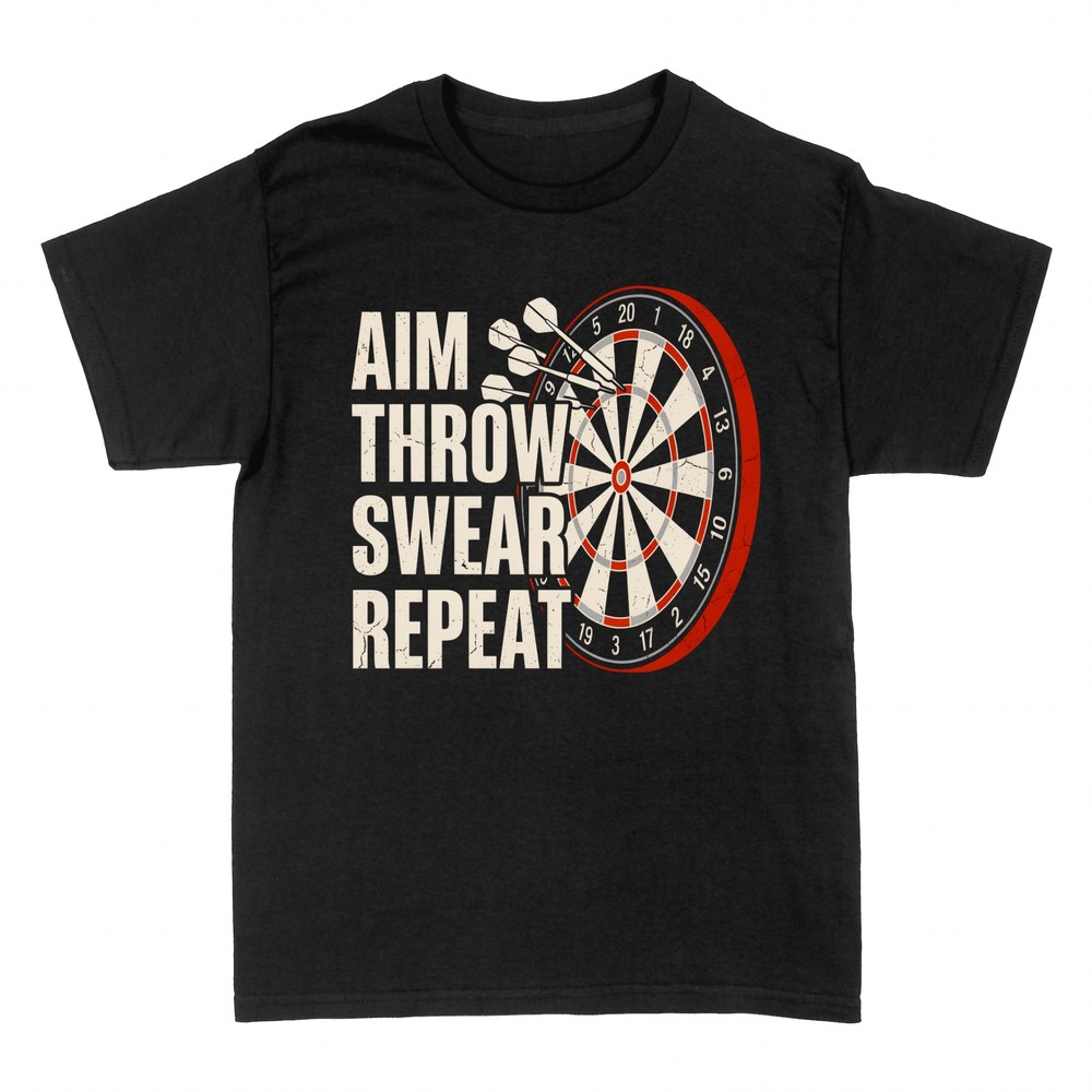 T-shirts: Aim Throw Swear Repeat darts humor