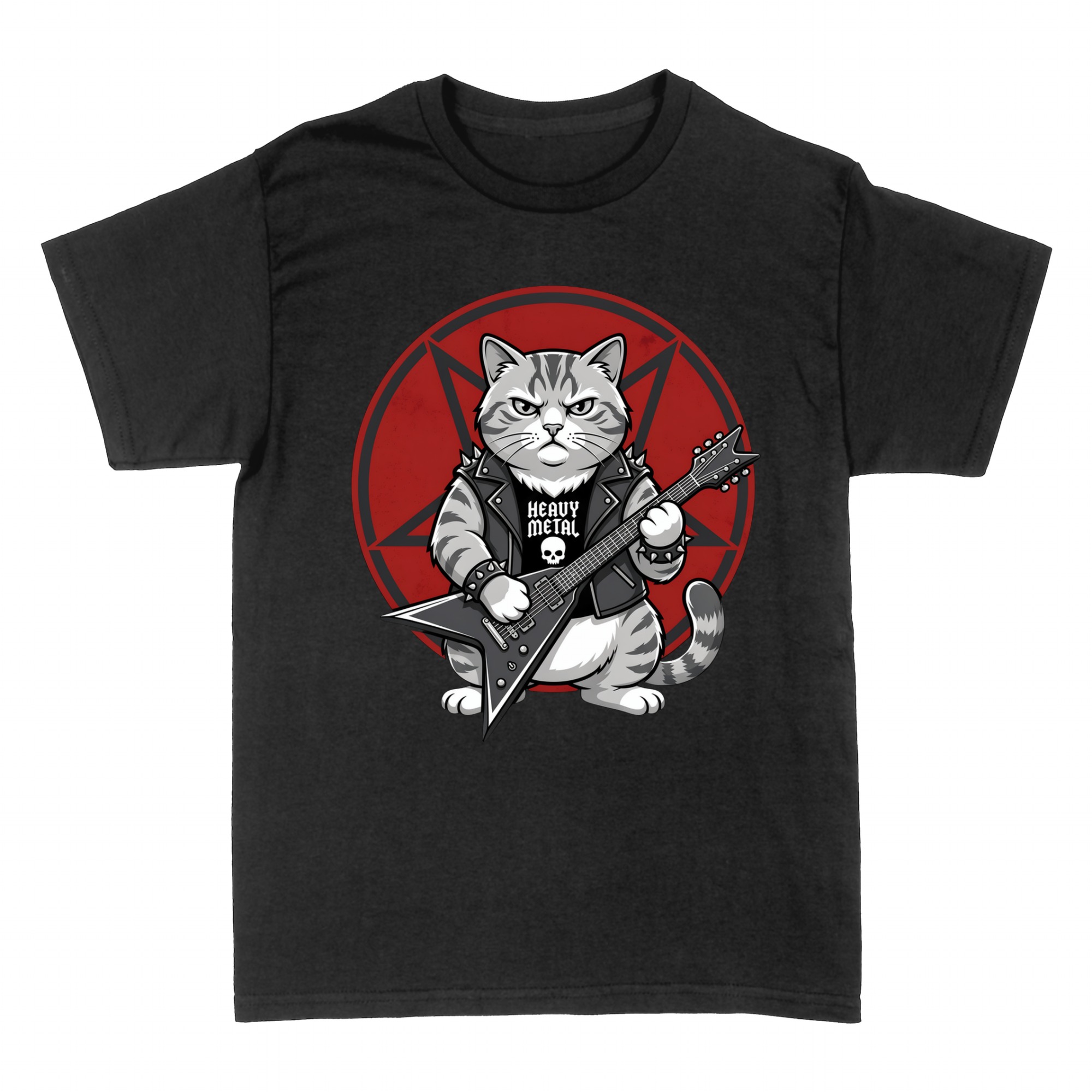 T-shirts: Heavy metal cat with guitar