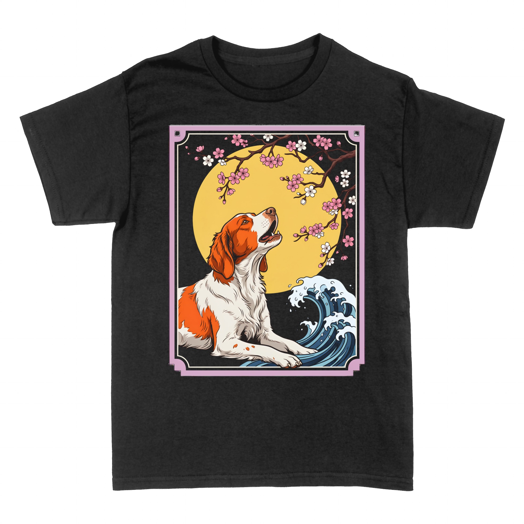 T-shirts: Dog howling at the moon Japanese style