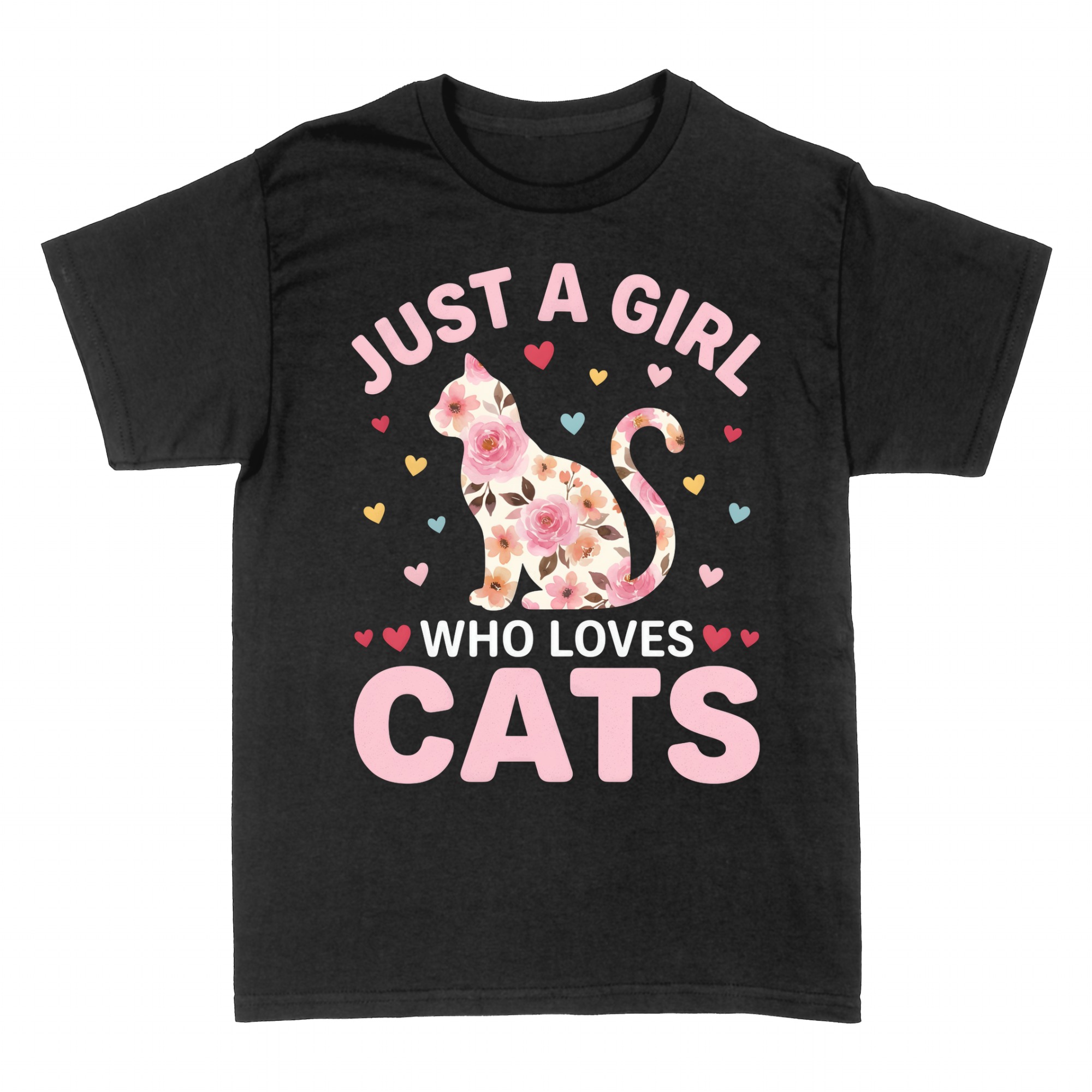 T-shirts: Just a Girl Who Loves Cats floral