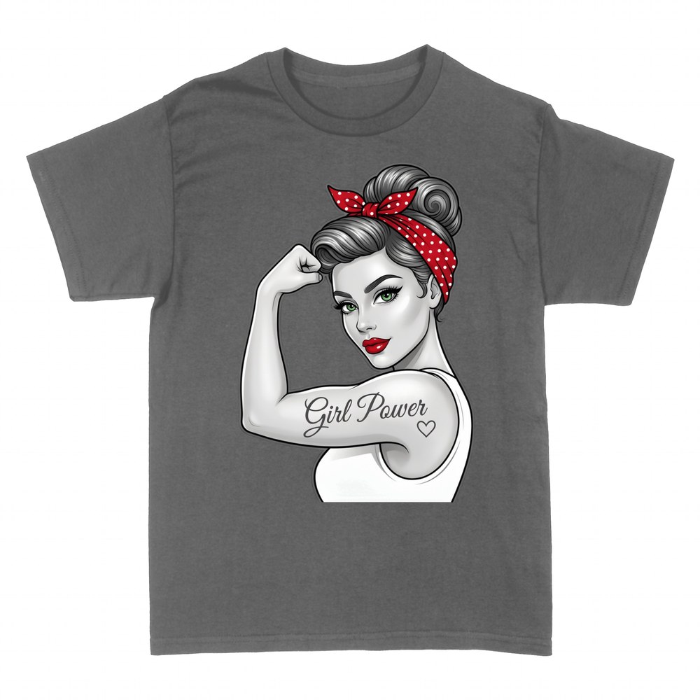 T-shirts: Strong woman Rosie with Girl Power tattoo