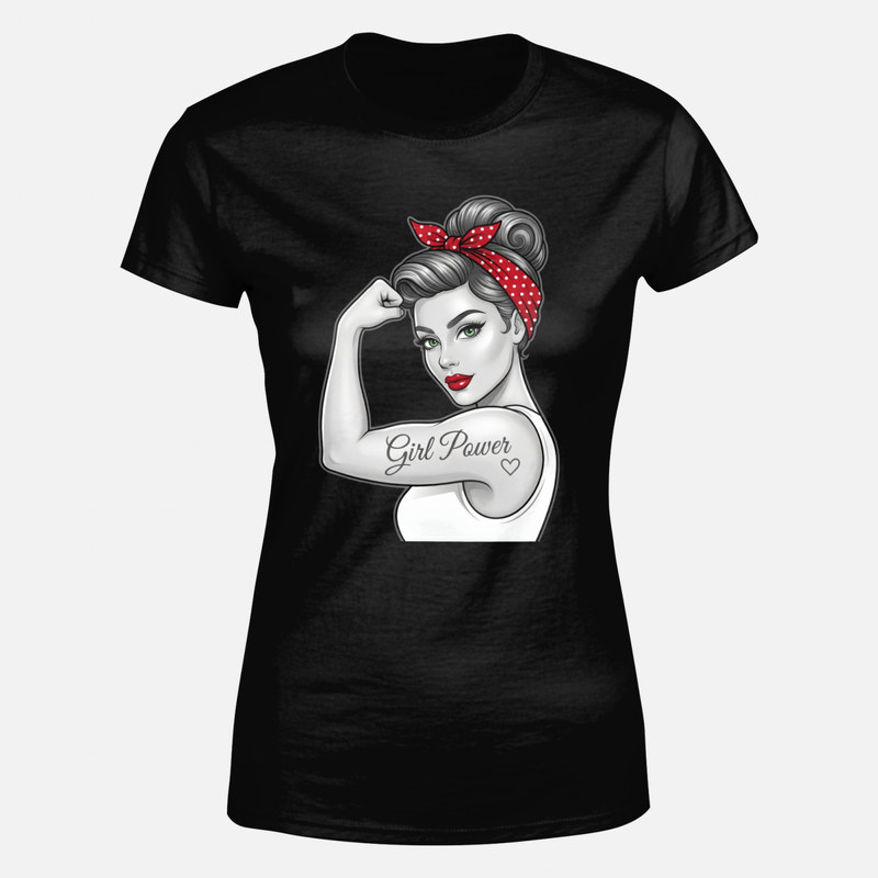 T-shirts: Strong woman Rosie with Girl Power tattoo