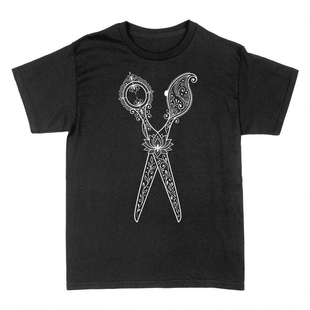 T-shirts: Hairdresser scissors mandala and lotus
