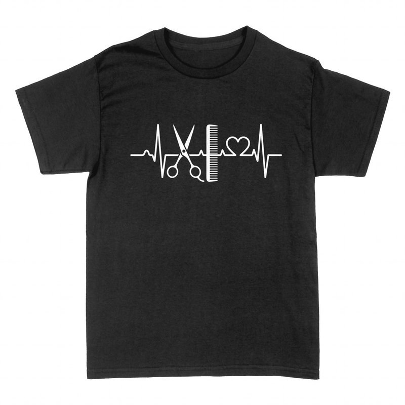 T-shirts: Hairdresser heartbeat with scissors and comb