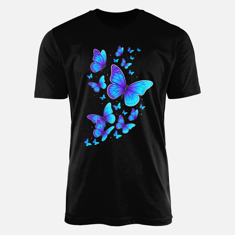 T-shirts: Blue and violet butterflies with sparkles