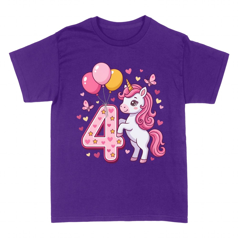 T-shirts: 4th Birthday Unicorn with Balloons