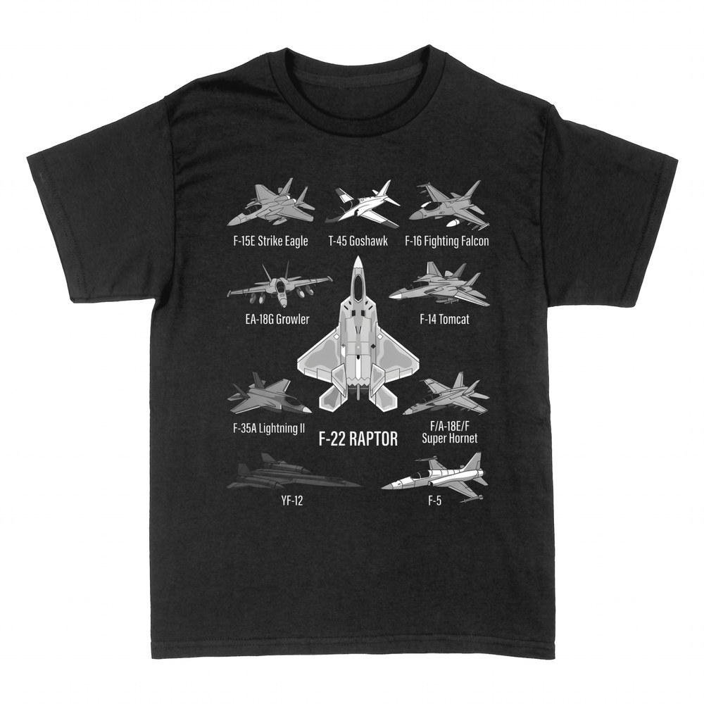 T-shirts: Fighter jets chart with the F-22 Raptor