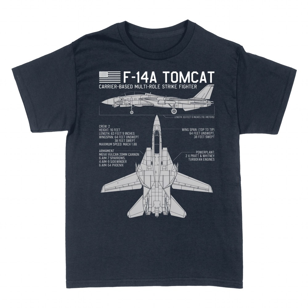 T-shirts: F-14A Tomcat fighter jet blueprint