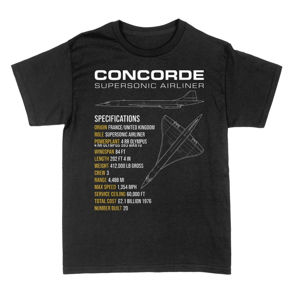 T-shirts: Concorde supersonic airliner blueprint