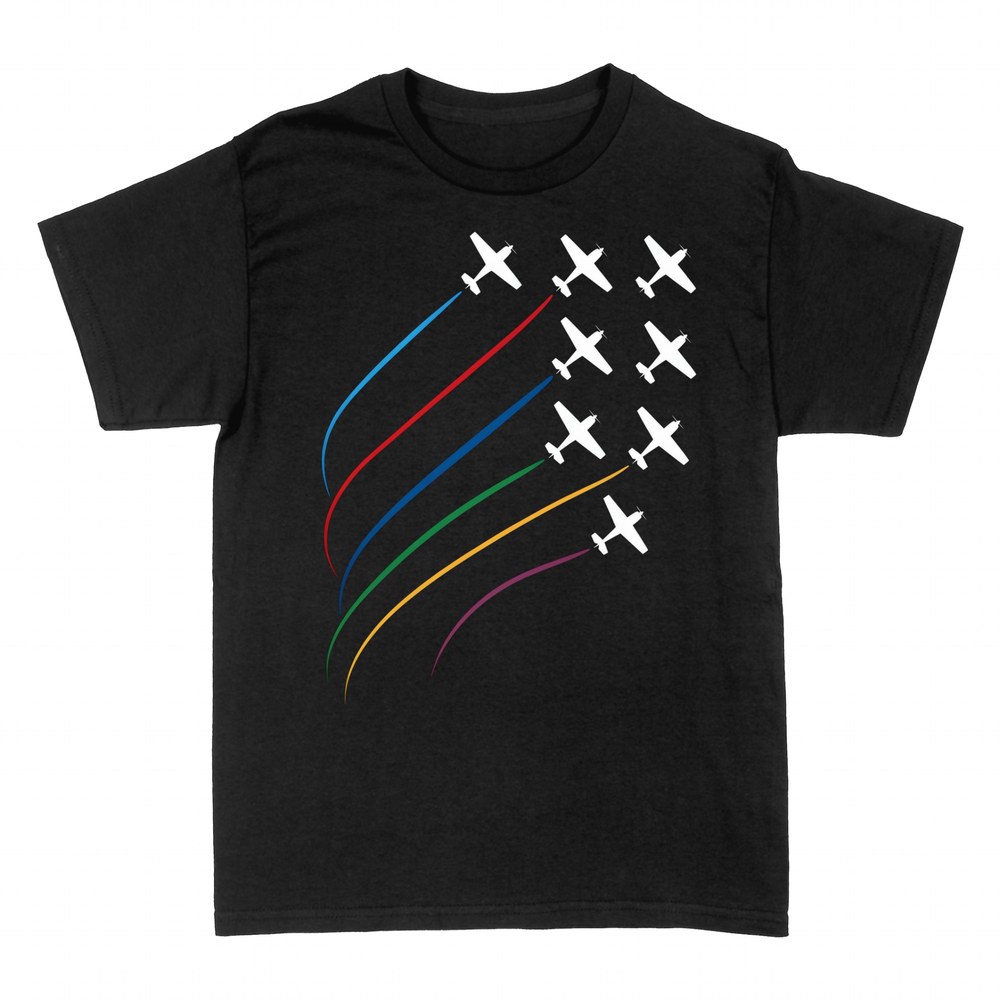 T-shirts: Light aircraft squadron with colorful smoke trails