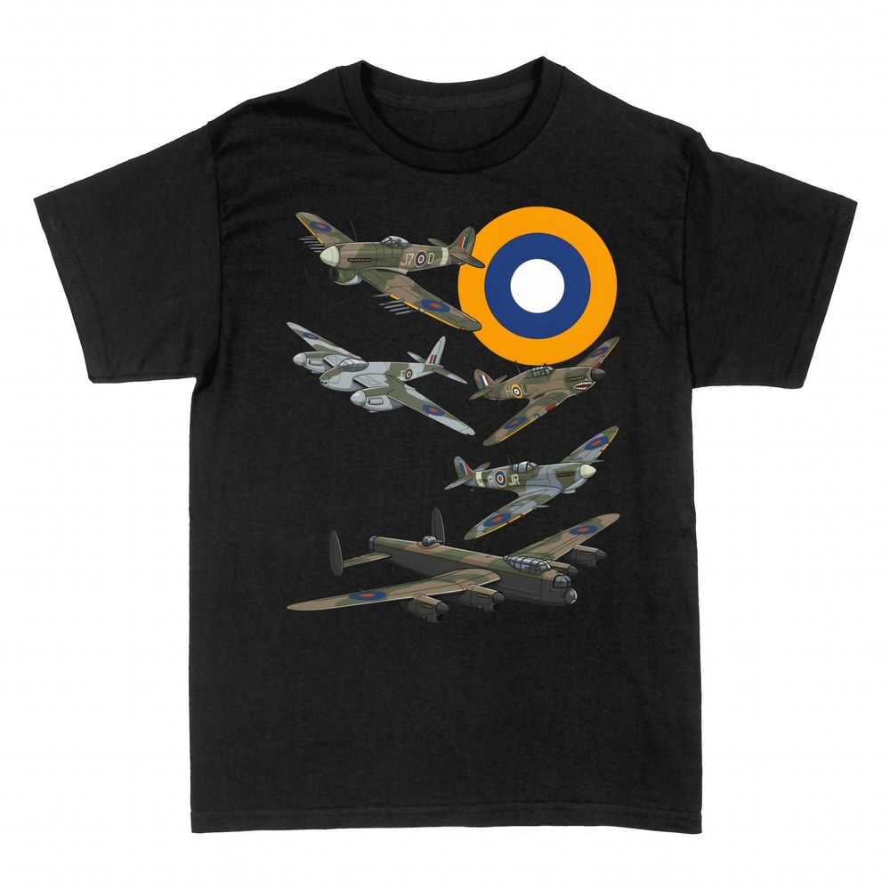 T-shirts: WWII British fighter planes and Lancaster bomber