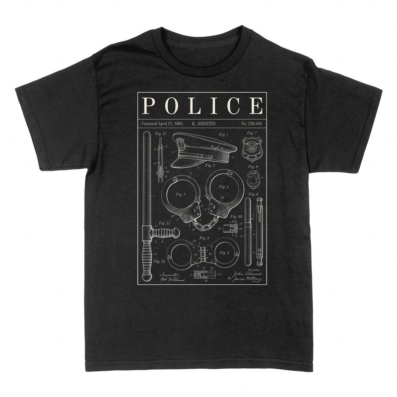 T-shirts: Police vintage patent blueprint