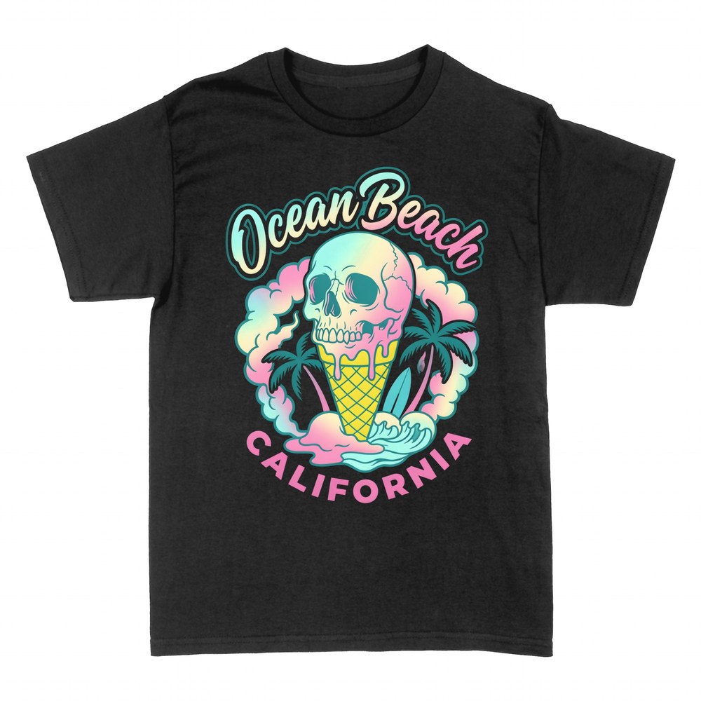 T-shirts: Ice cream skull surf Ocean Beach California
