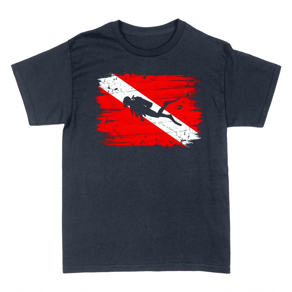 T-shirts: Scuba diver and distressed diver down flag