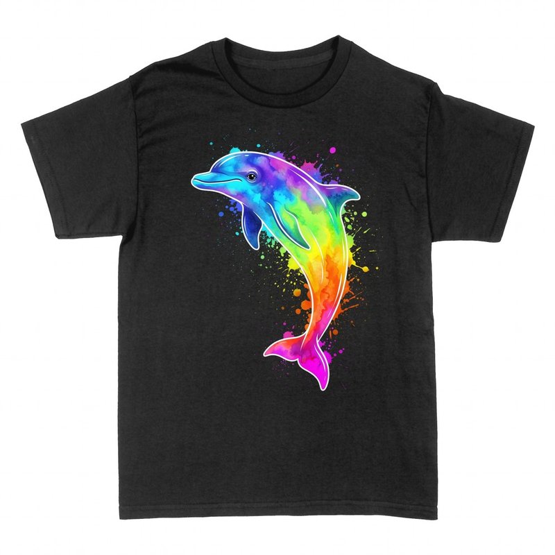 T-shirts: Rainbow watercolor leaping dolphin