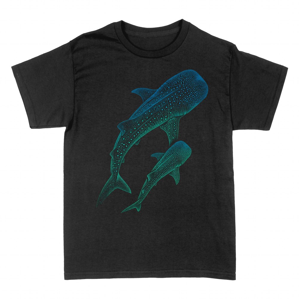 T-shirts: Two whale sharks in dotted pointillist style