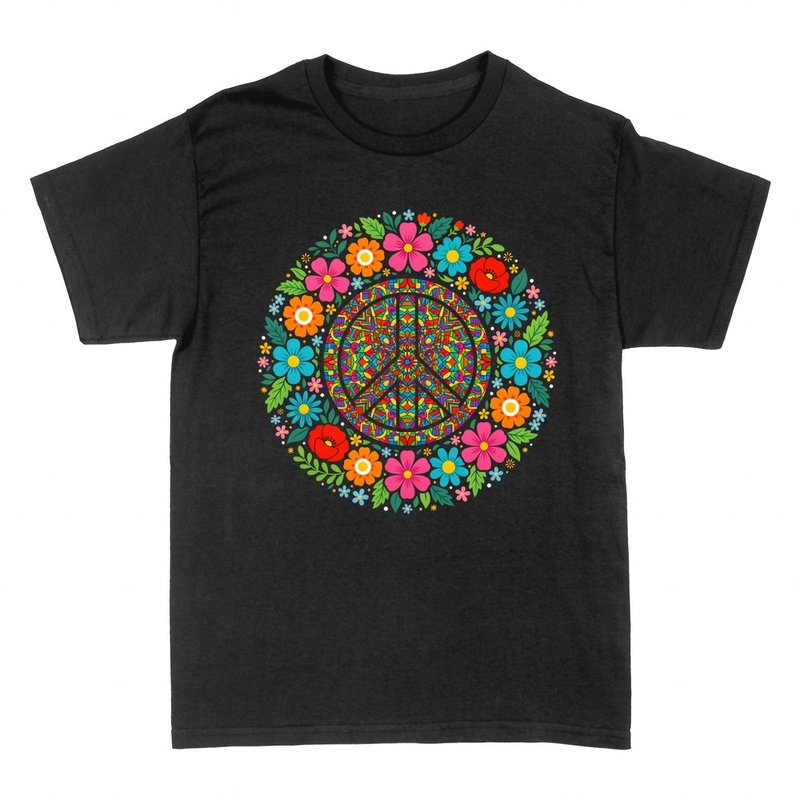 T-shirts: Floral peace symbol in flower mandala