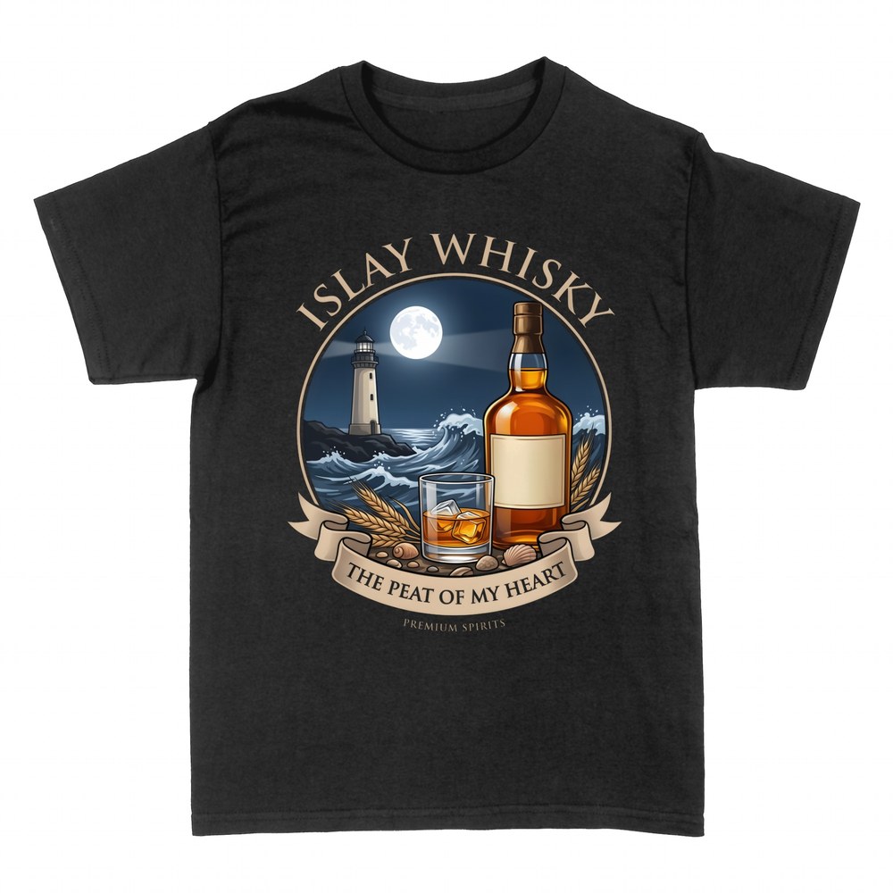 T-shirts: Islay whisky lighthouse with peat of my heart pun
