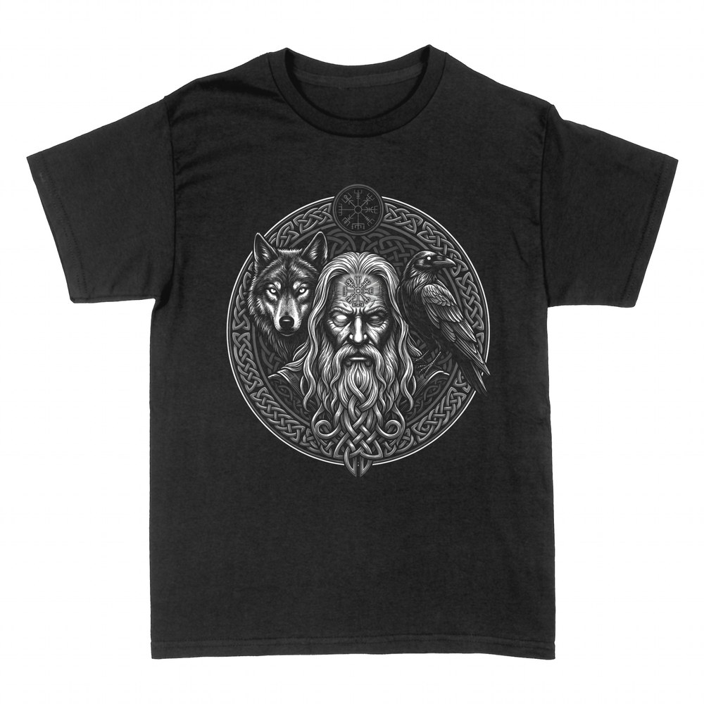 T-shirts: Norse Odin with wolf and raven