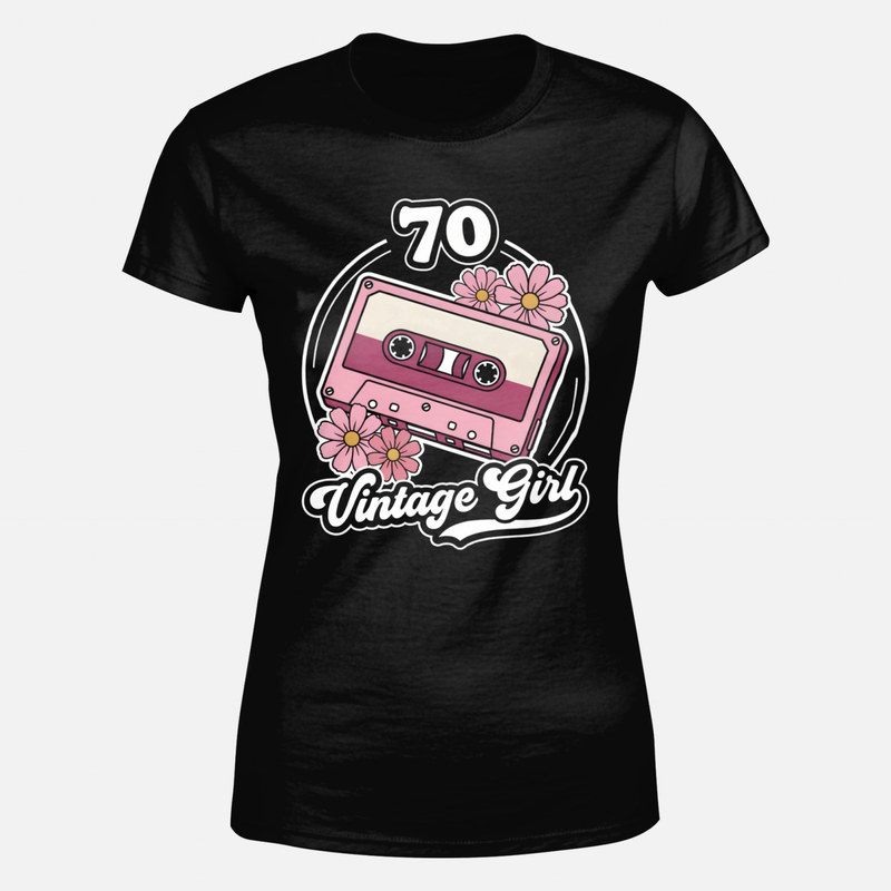 T-shirts: 70 Vintage Girl with retro cassette and daisies