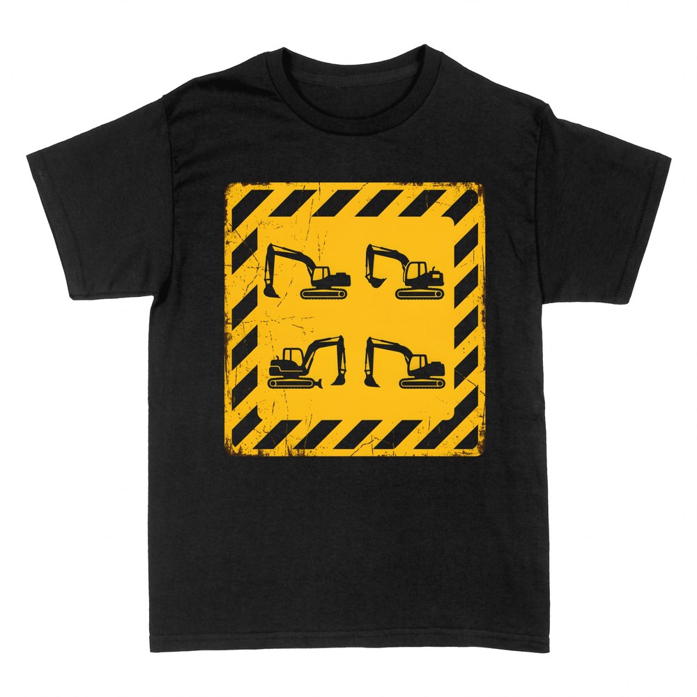 T-shirts: Excavators on a construction sign