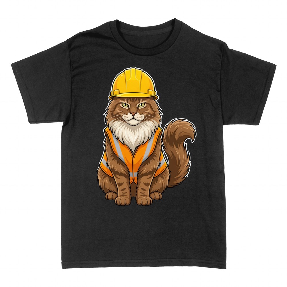 T-shirts: Construction worker cat with hard hat and vest