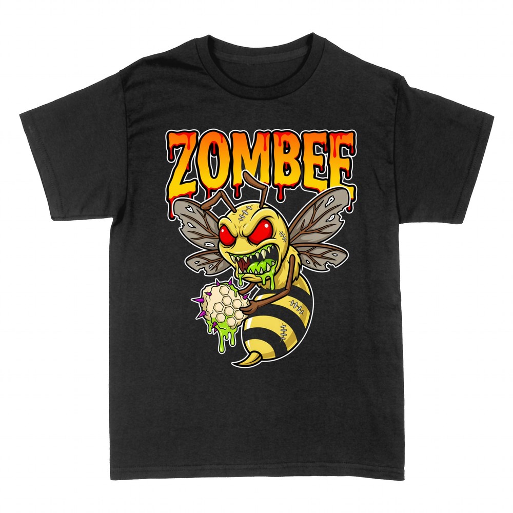 T-shirts: ZOMBEE undead bee with red eyes