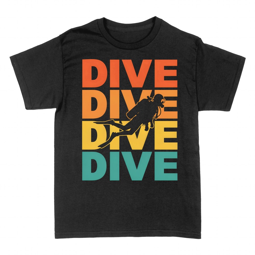 T-shirts: Retro scuba diver with DIVE repeated