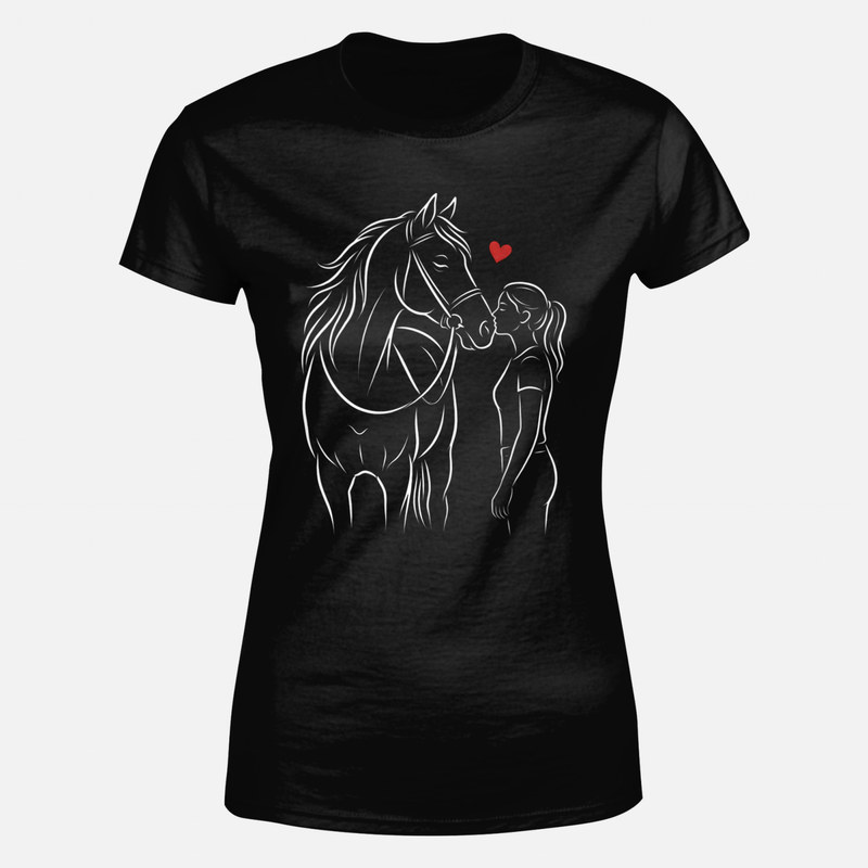 T-shirts: Girl kissing her horse with a heart
