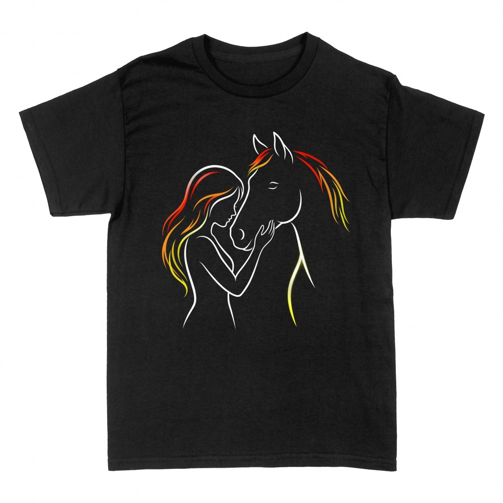 T-shirts: Woman and horse with fiery manes