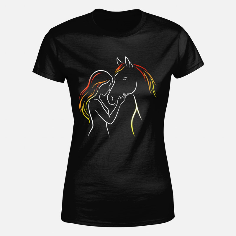 T-shirts: Woman and horse with fiery manes