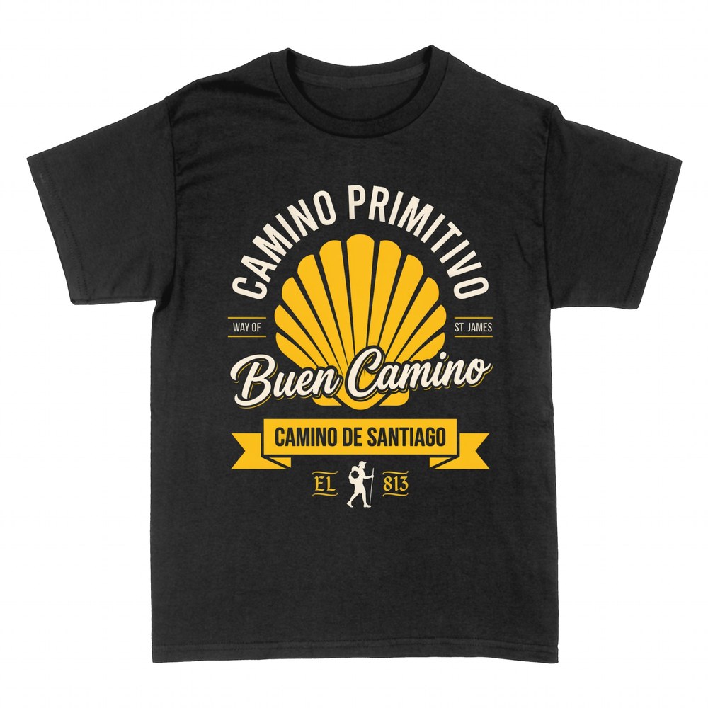 T-shirts: Buen Camino scallop shell and pilgrim of the
