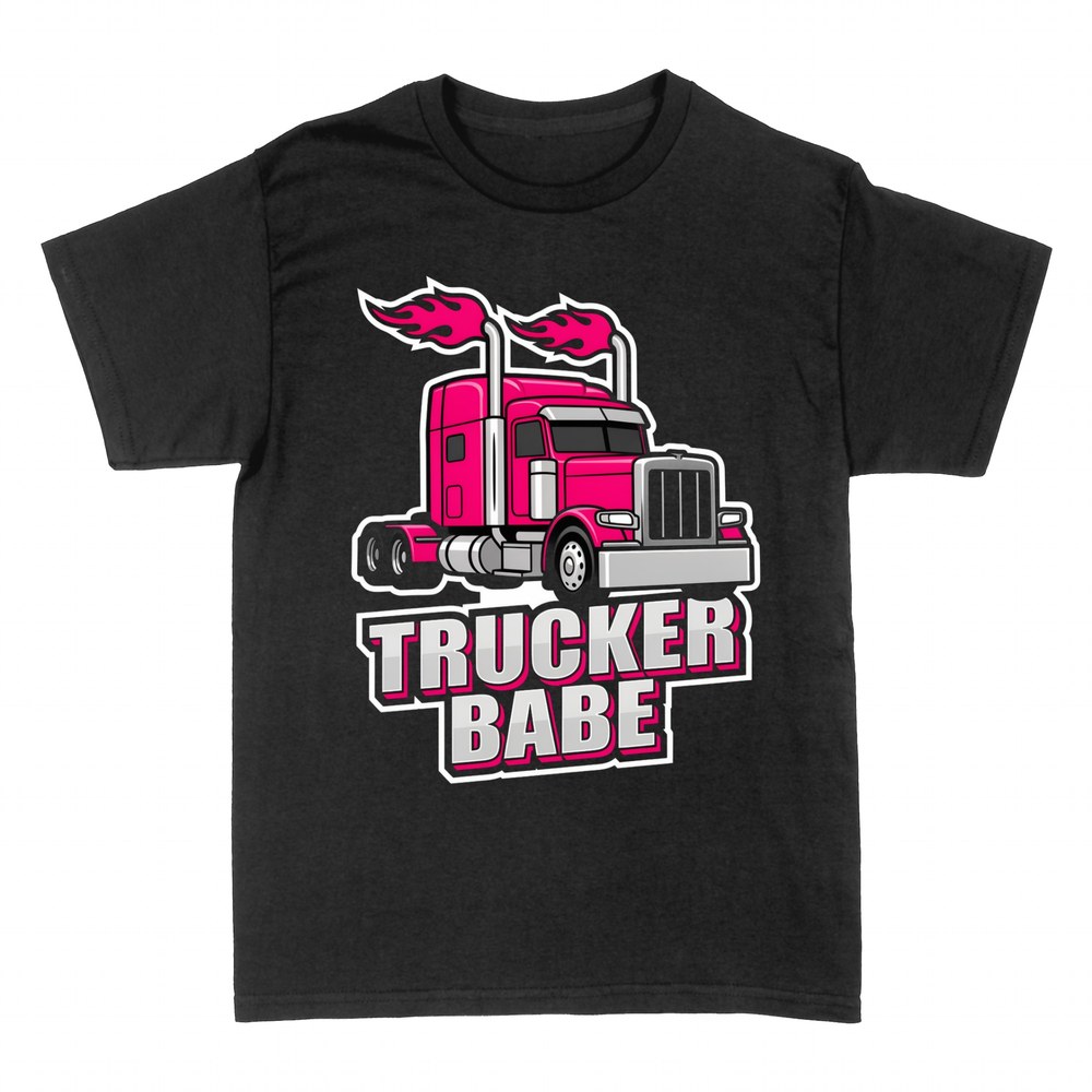 T-shirts: Trucker Babe pink semi flaming stacks
